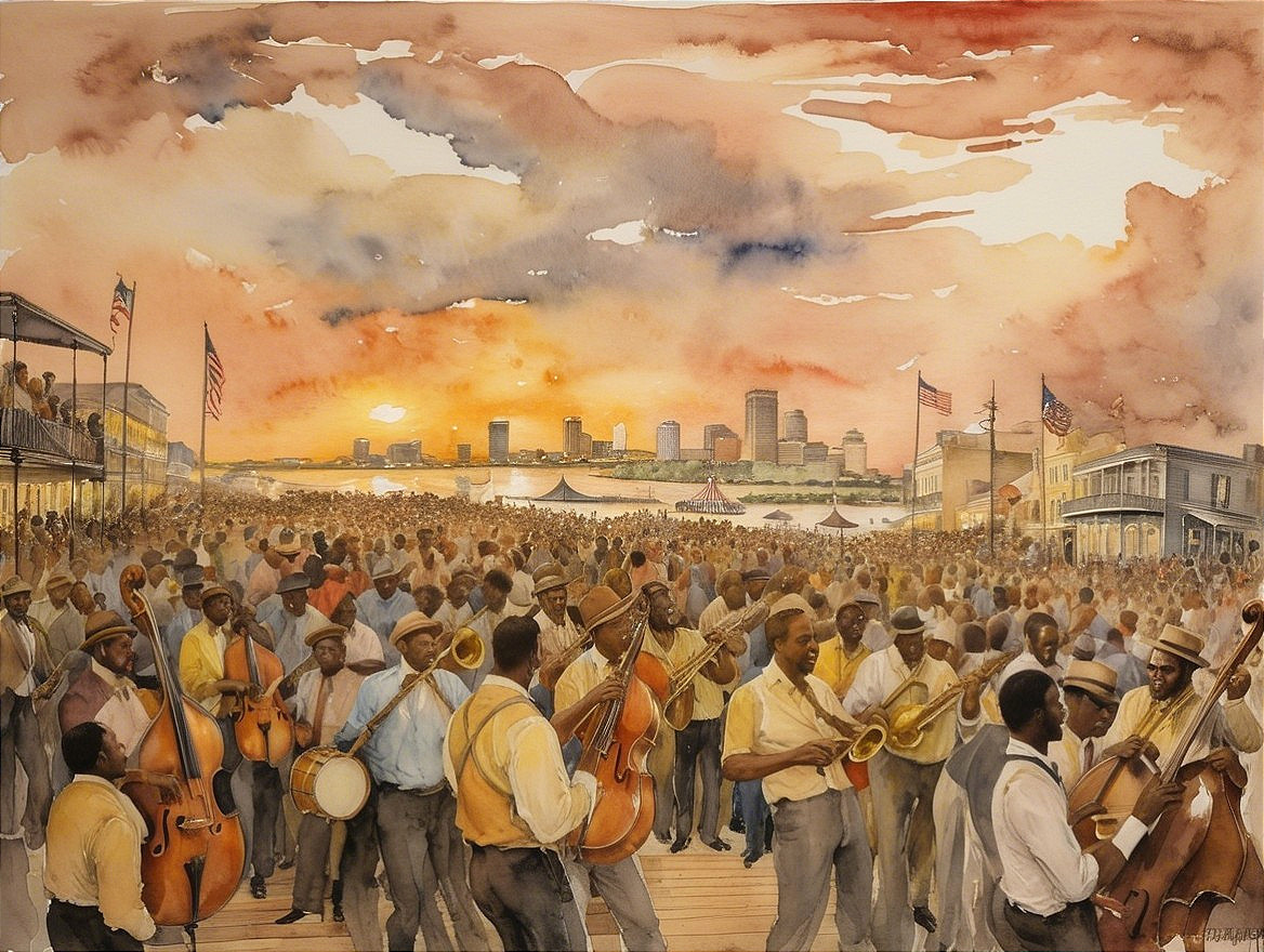 Vibrant Outdoor Celebration with Musicians at Sunset