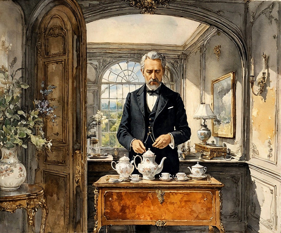 Elegant Tea Preparation in a Classic Decor Room