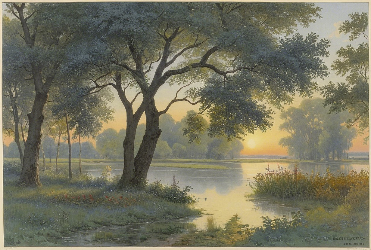 Serene Landscape with Calm River and Lush Greenery