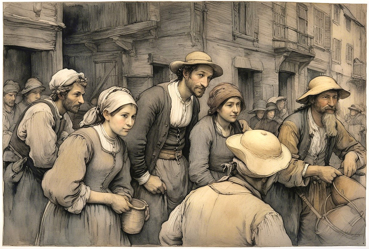 Historical Village Gathering with Engaged Conversations