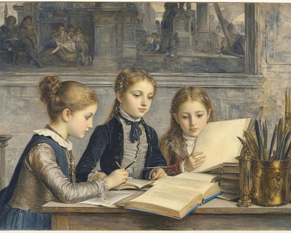 Young girls engaged in focused study session
