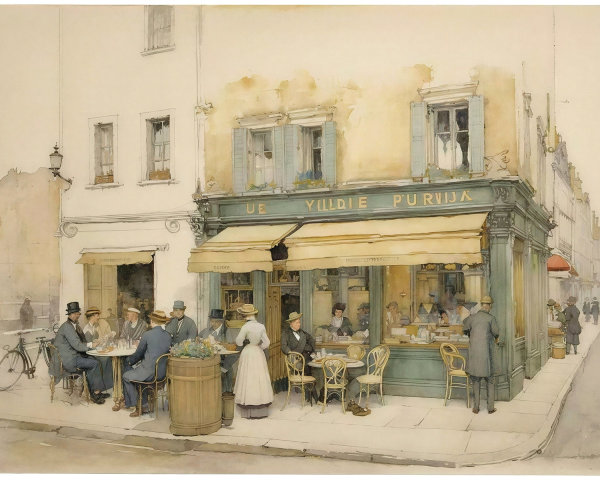 Watercolor Painting of a Quaint European Cafe Scene