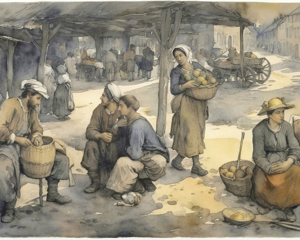 Lively Market Scene with Vendors and Traditional Attire