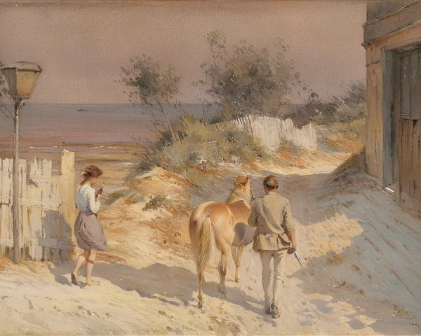 Coastal Scene with Horse and Figures by the Sea