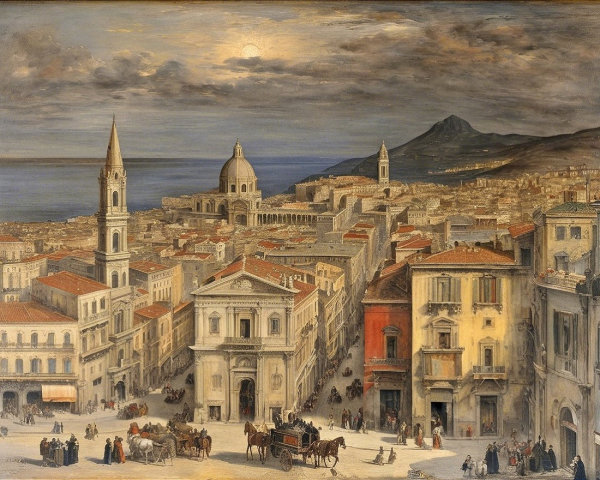 Coastal City Scene with Scenic Landscape and Architecture