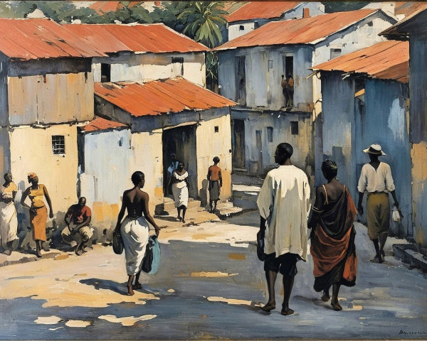 Vibrant Village Scene with Traditional Daily Life