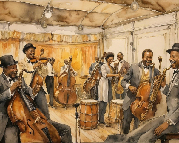 Jazz Band Performing in a Warmly Lit Venue