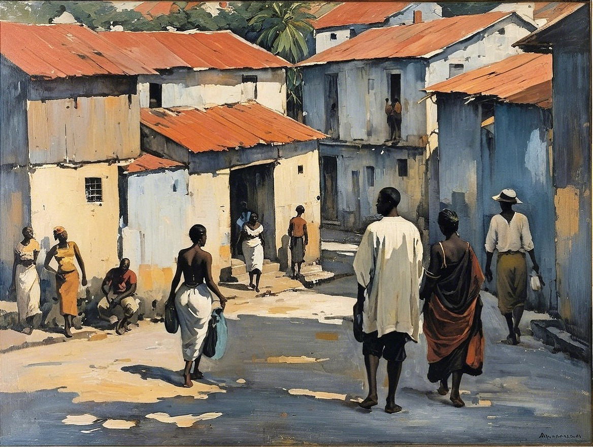Vibrant Village Scene with Traditional Daily Life