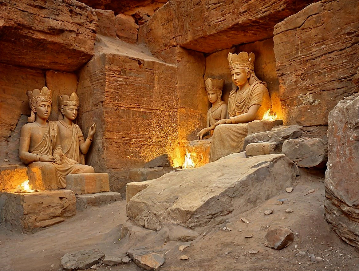 Ancient Rock-Cut Sculptures of Serene Deities