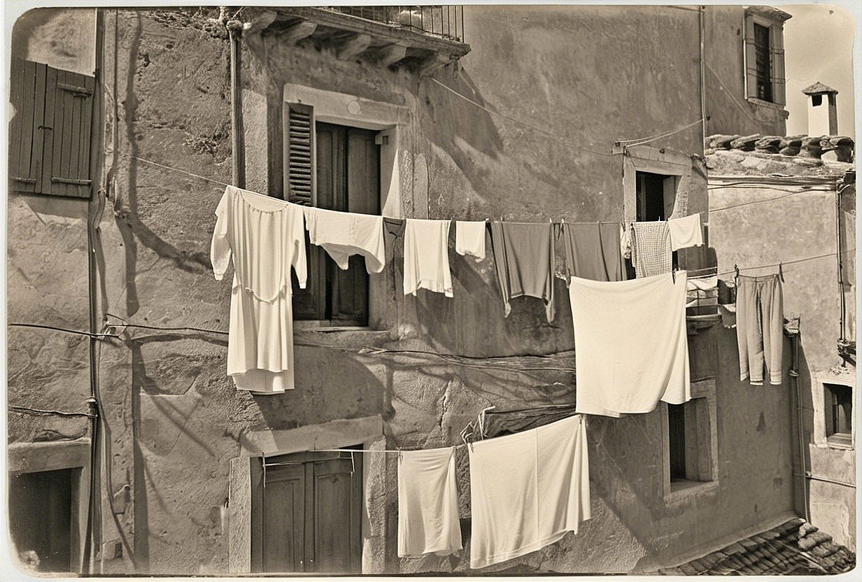 Urban Scene with Garments on a Clothesline