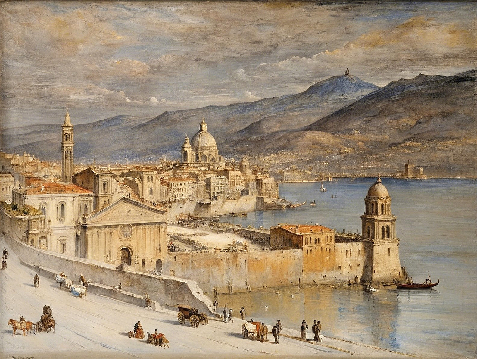 Coastal City with Waterfront and Historic Buildings