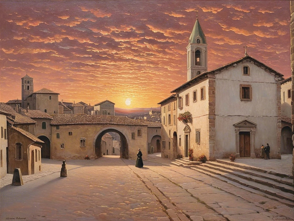 Tranquil Sunset Over Quaint Italian Village Painting