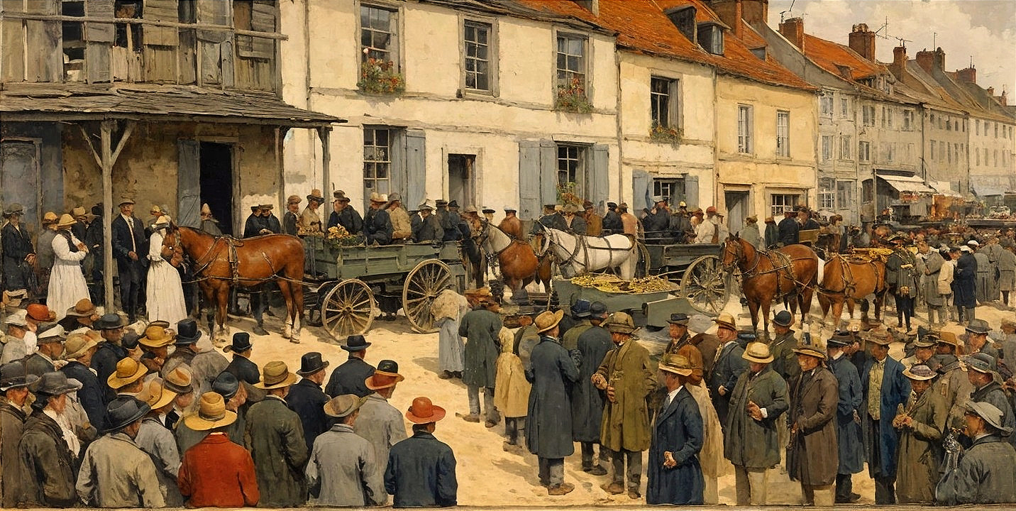 Historic Town Market Day with Colorful Buildings