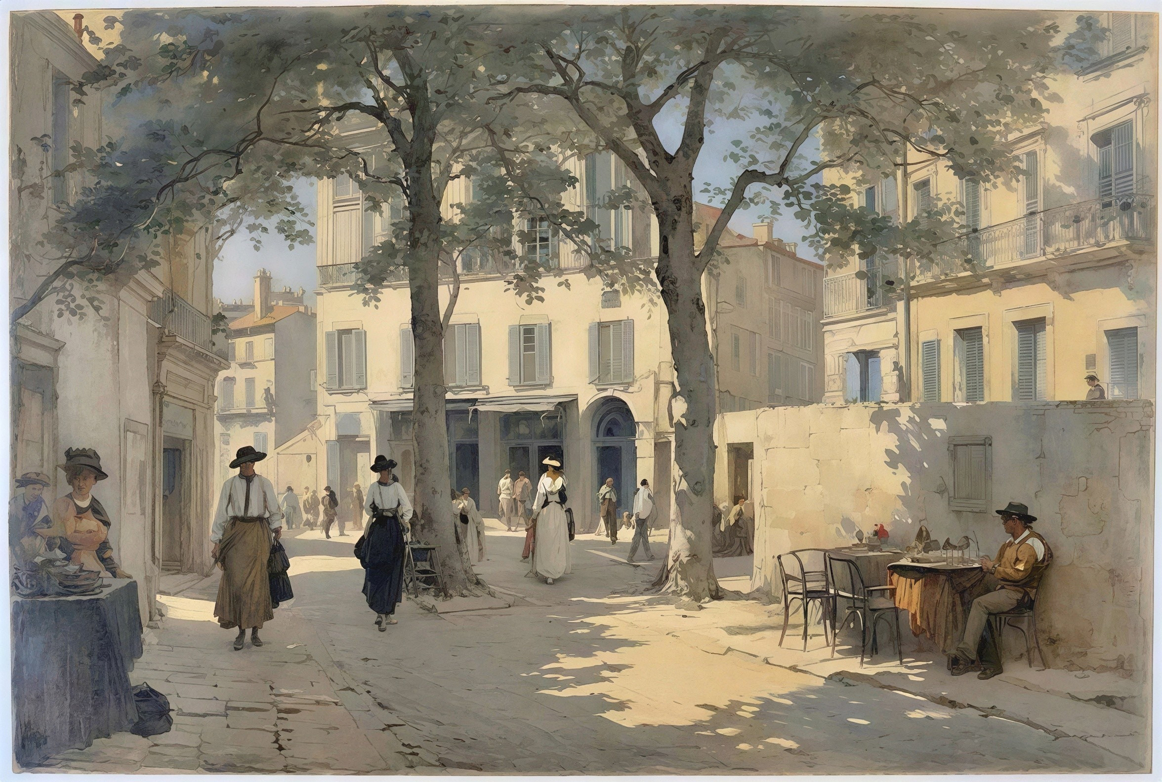 Impressionistic Watercolor of a Bustling Market Scene