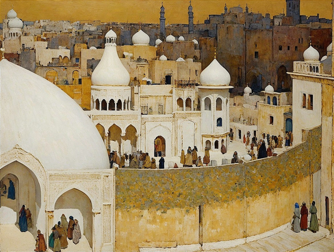 Middle Eastern Cityscape with Domes and Minarets