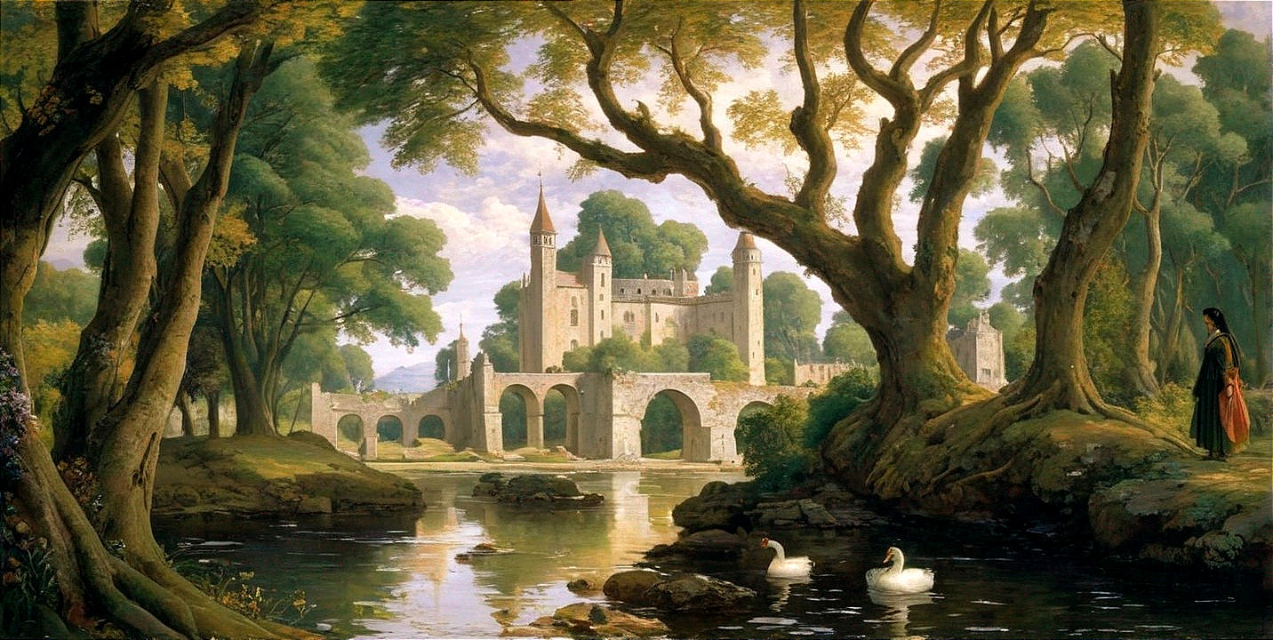 Tranquil River and Castle in Serene Landscape