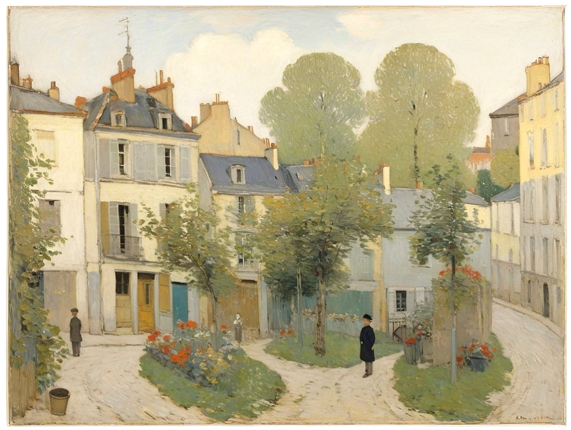Charming Neighborhood Street Scene with Colorful Houses