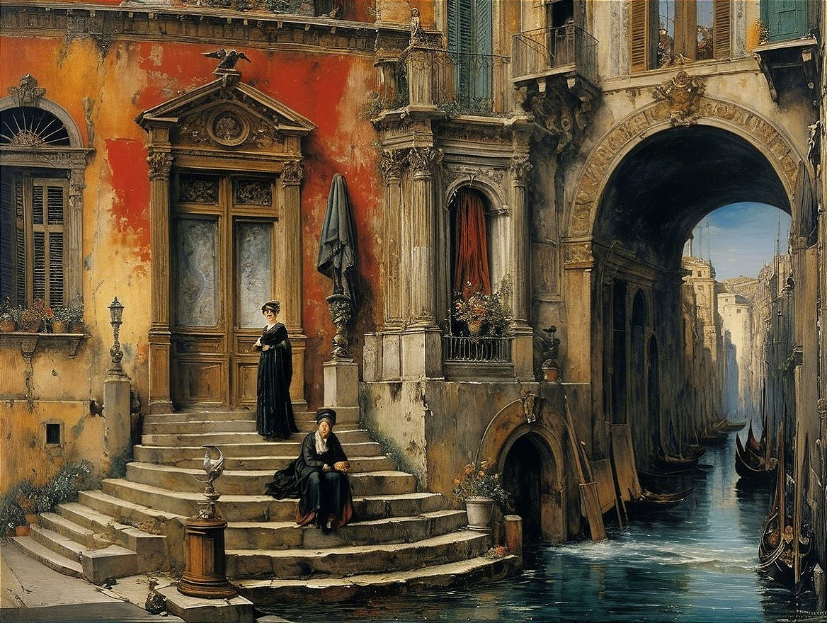 Serene Italian Canal with Elegant Architecture and Gondolas