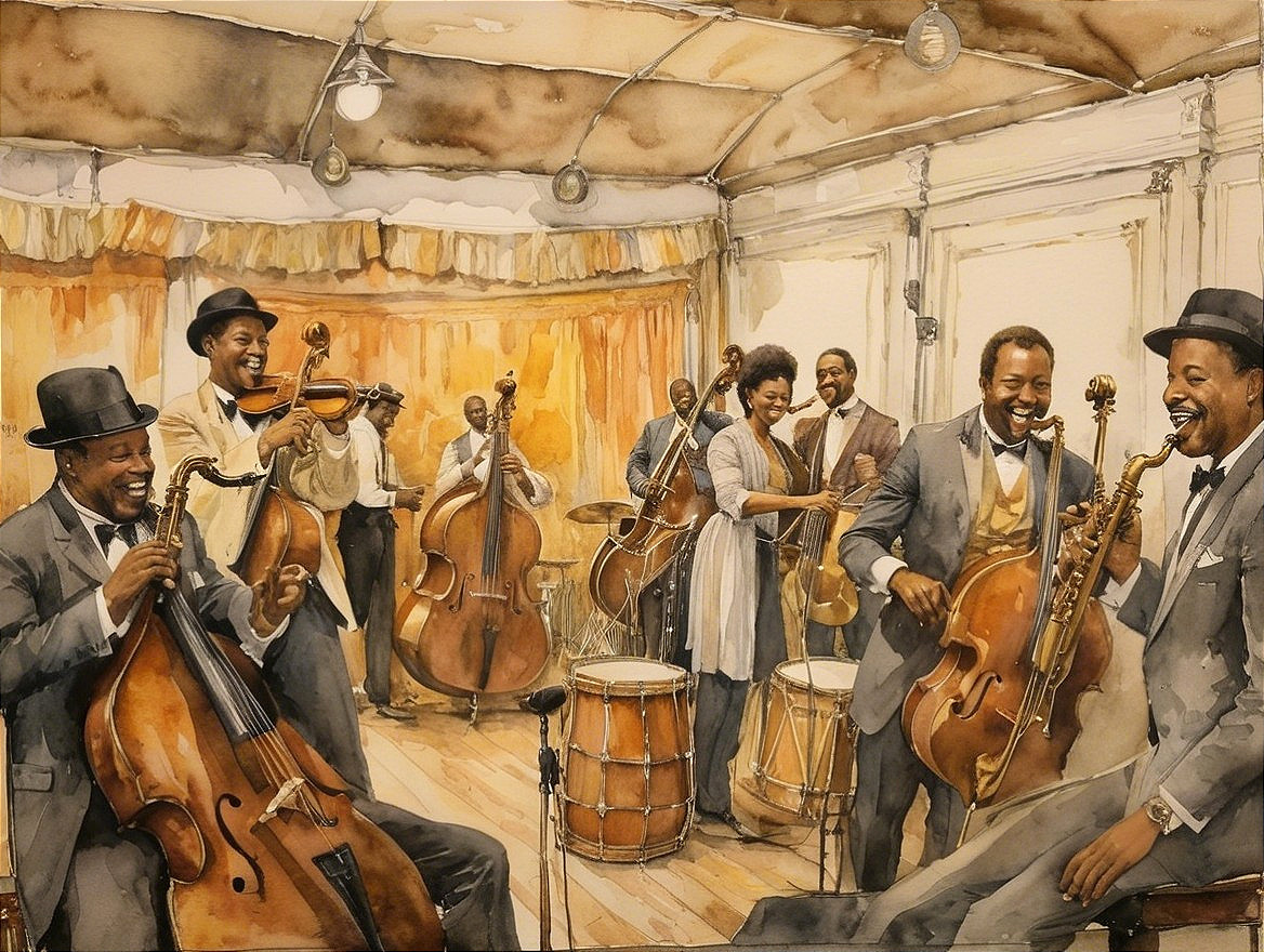 Jazz Band Performing in a Warmly Lit Venue