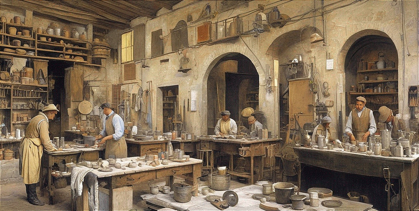Historical Pottery Workshop with Artisans at Work