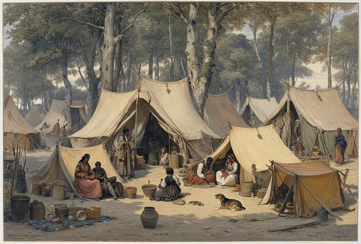 Vibrant Encampment with Tents and Community Activities