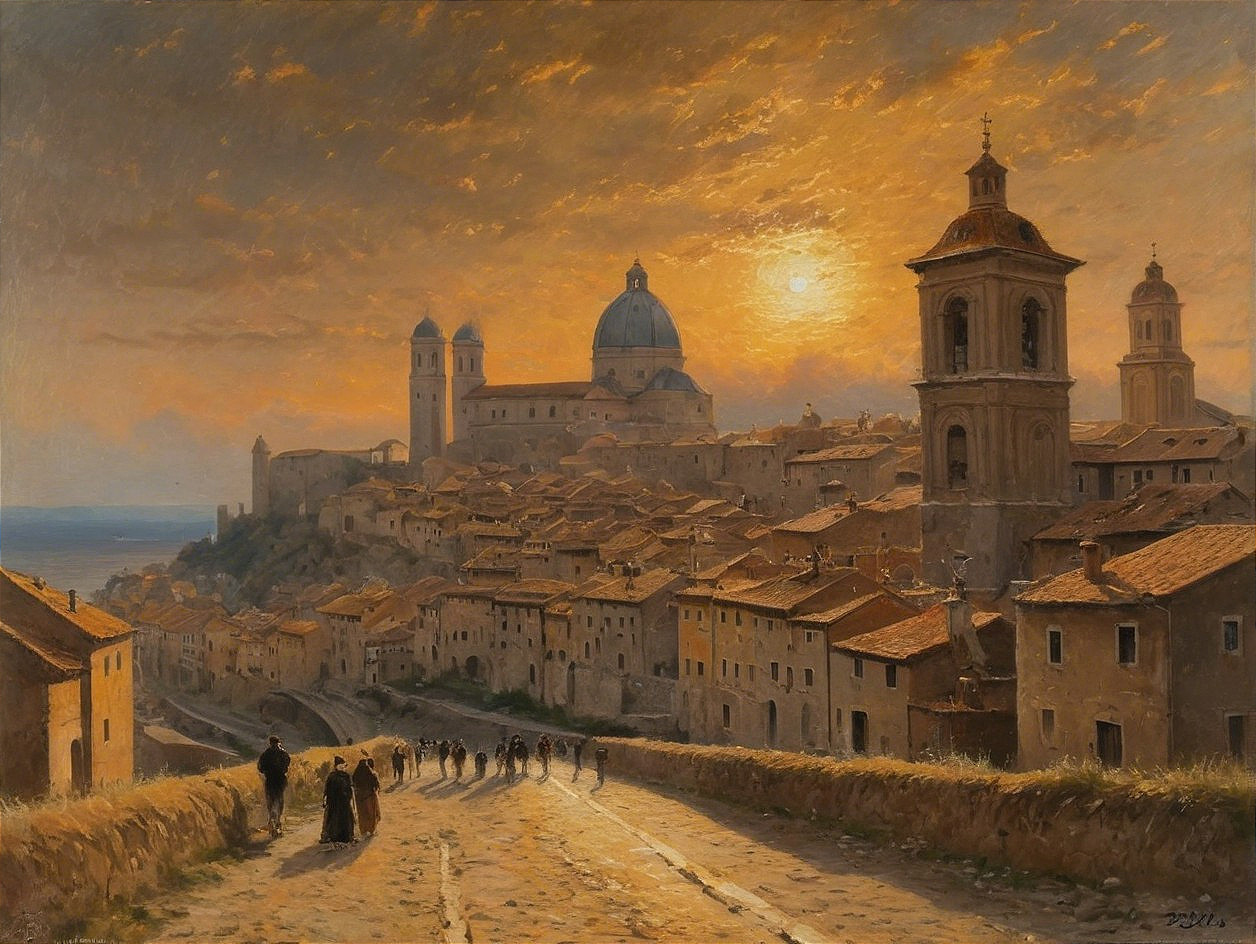 Serene Sunset Over a Historic Italian Town