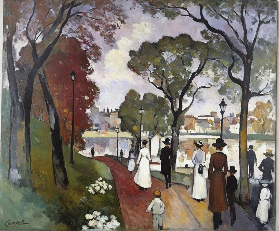 Serene Early 20th Century Park Scene with Figures