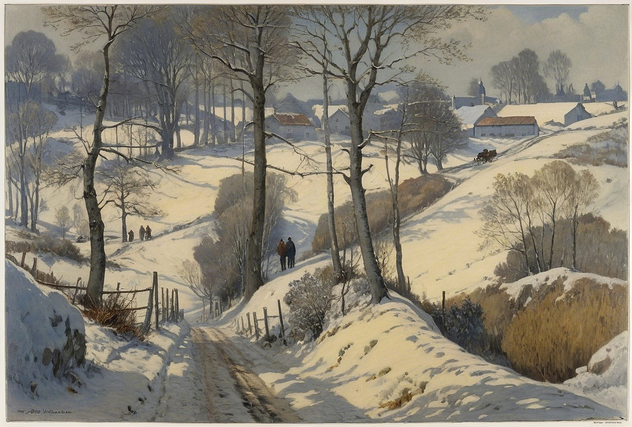 Serene winter landscape with snow-dusted trees and path