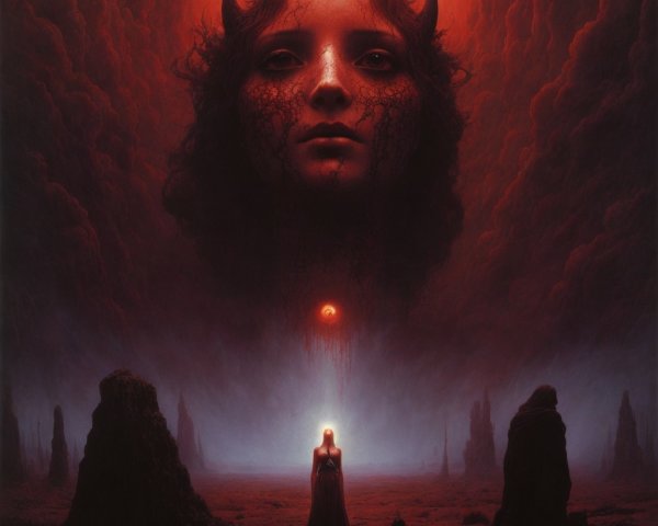 Surreal Landscape with Haunting Figure and Shadows