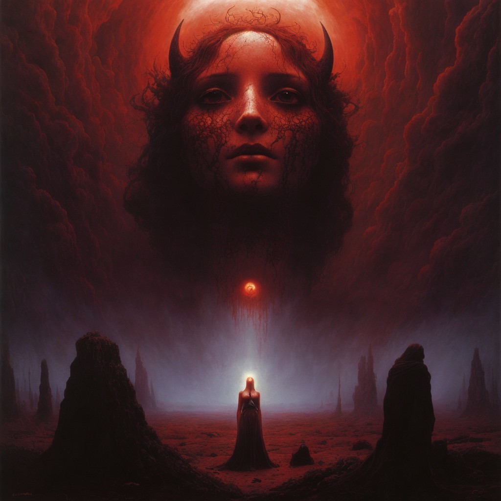 Surreal Landscape with Haunting Figure and Shadows
