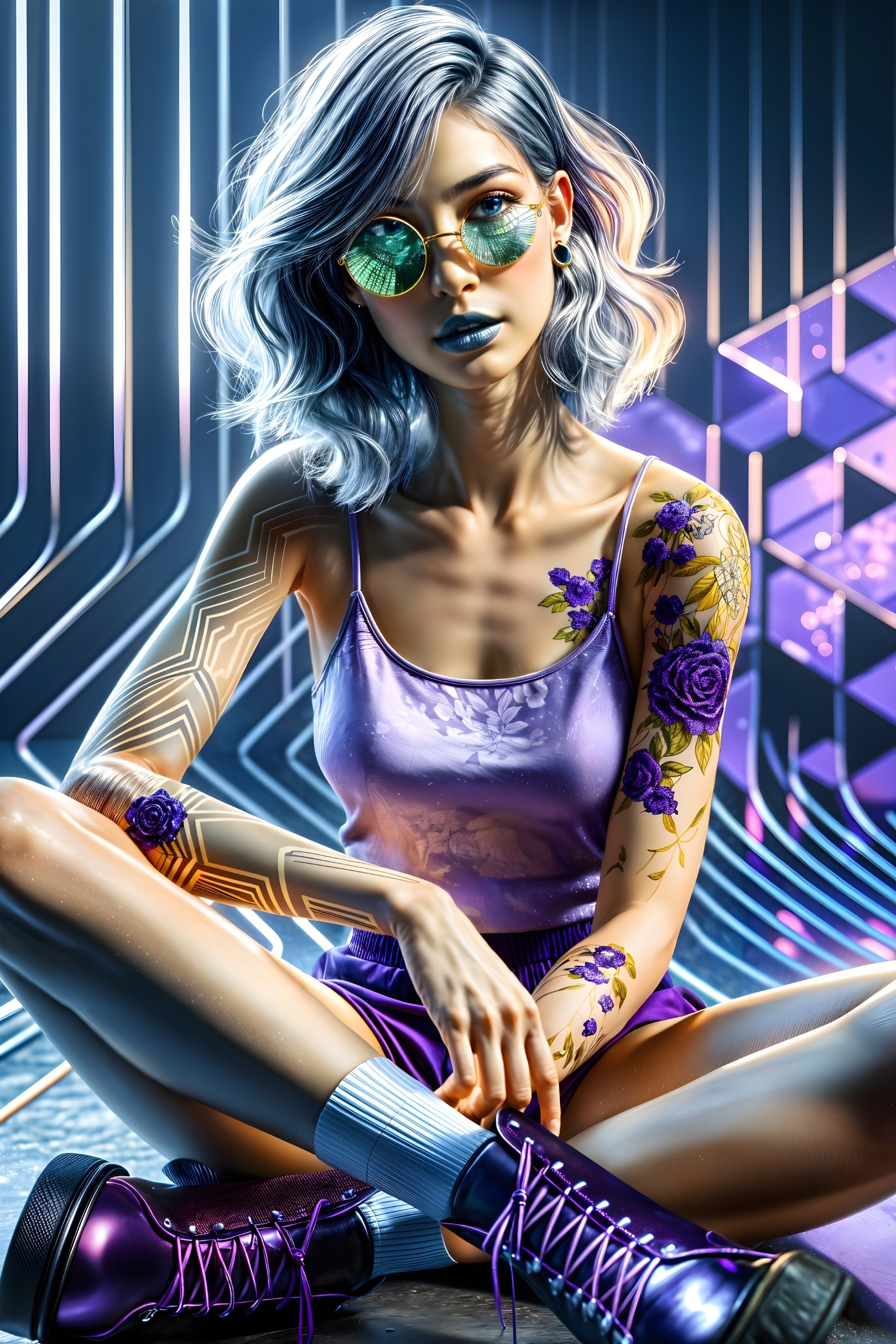 Futuristic Fashionista with Purple and Metallic Style