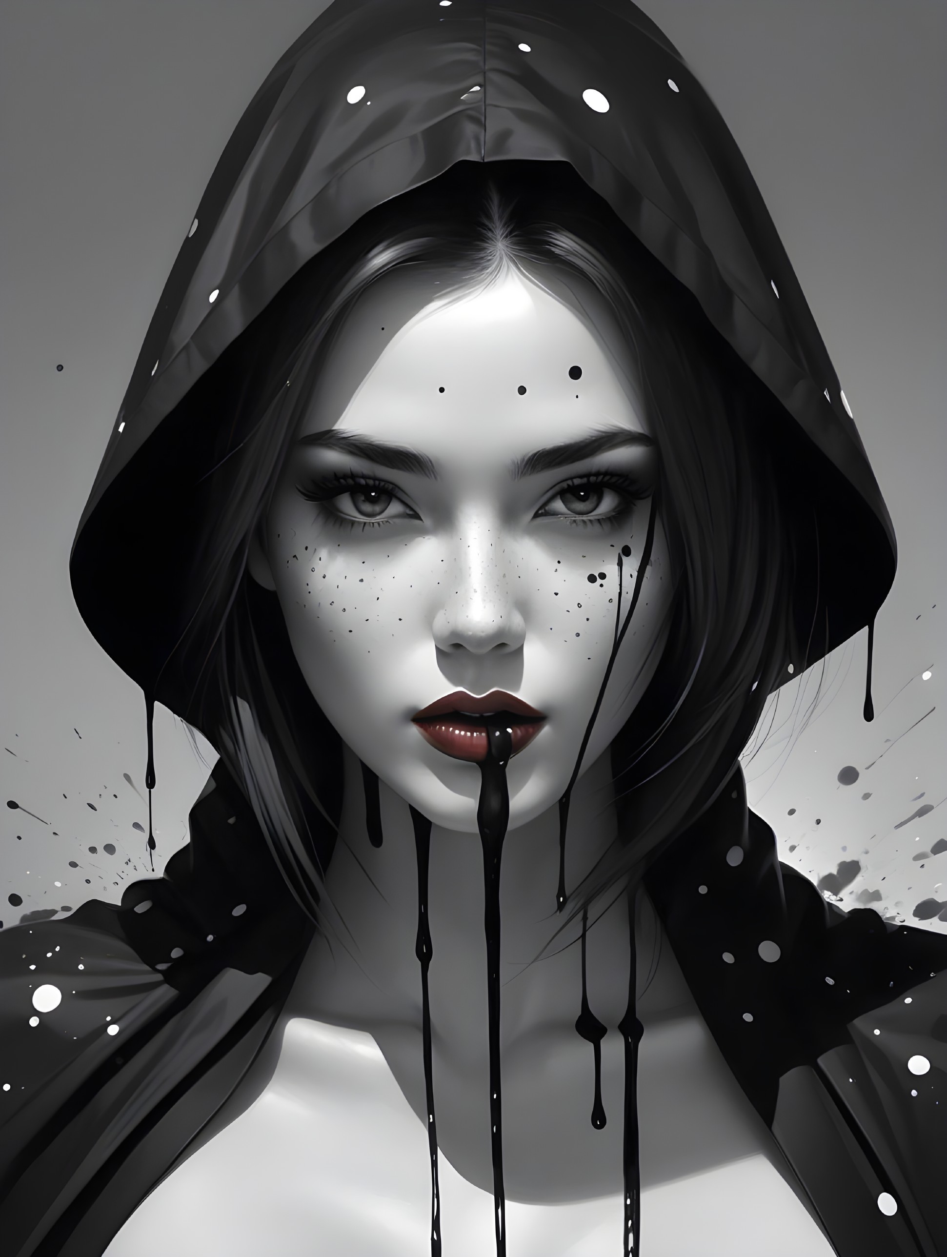 Monochromatic Portrait of a Woman in Hooded Cloak