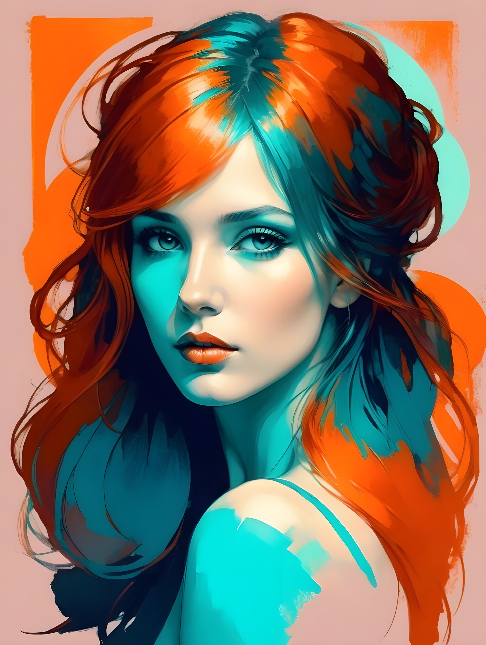 Portrait of a Woman with Vibrant Hair and Colors
