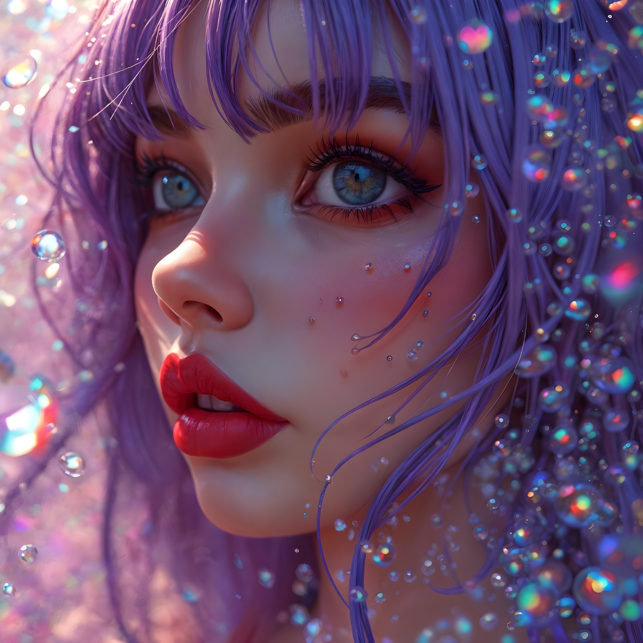 Portrait of a Young Woman with Pastel Purple Hair