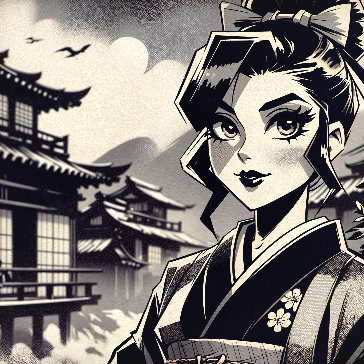 Monochromatic Portrait of Woman in Traditional Attire