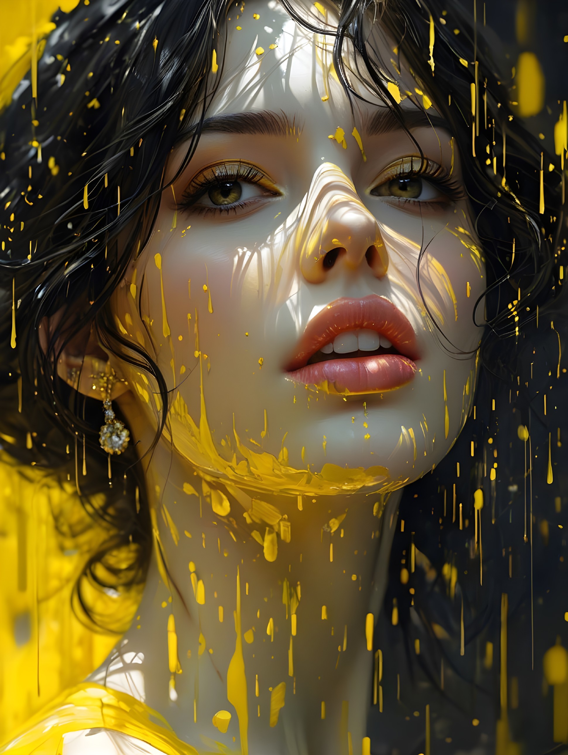 Portrait of a Young Woman with Yellow Paint Details