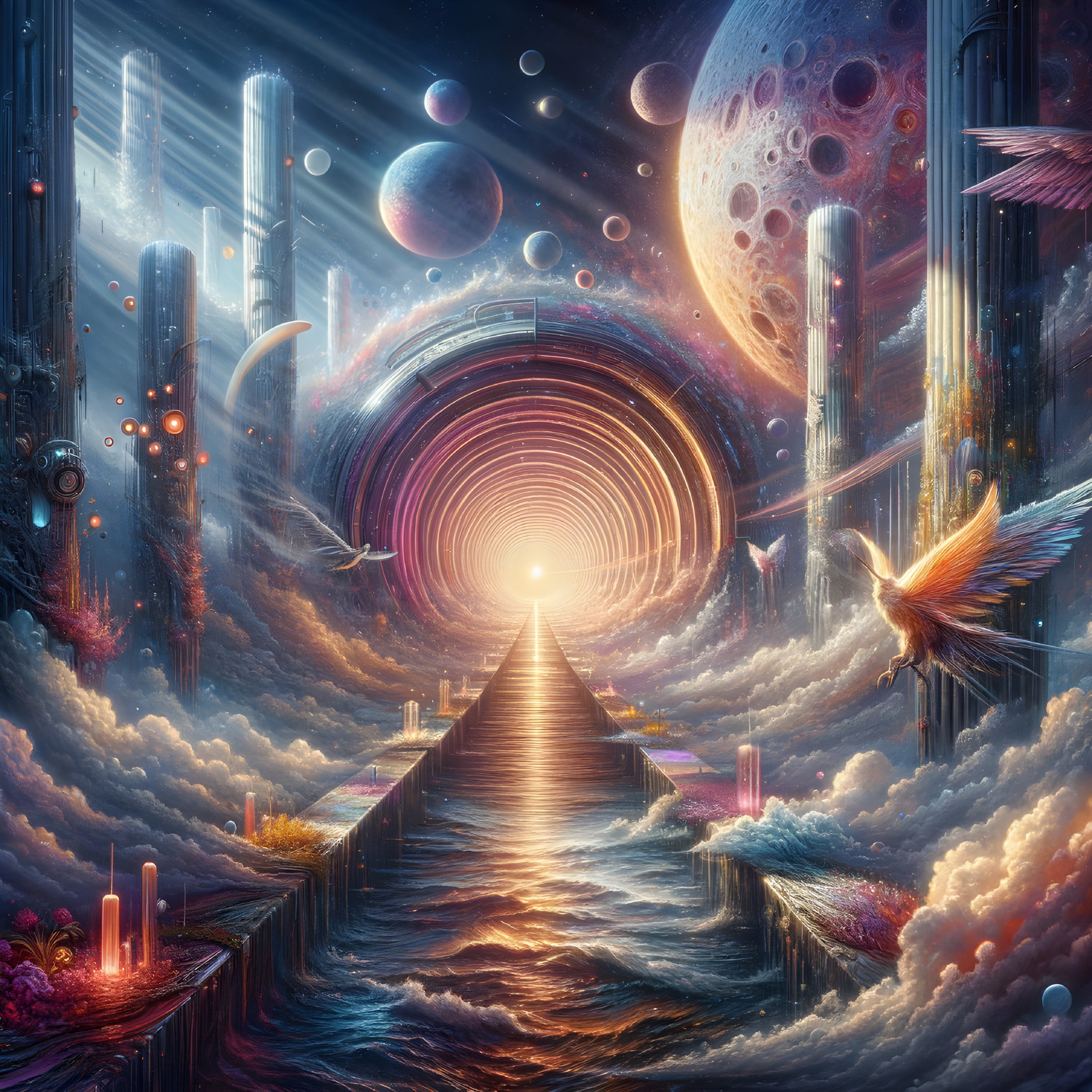 Cosmic Landscape with Luminous Pathway and Portal