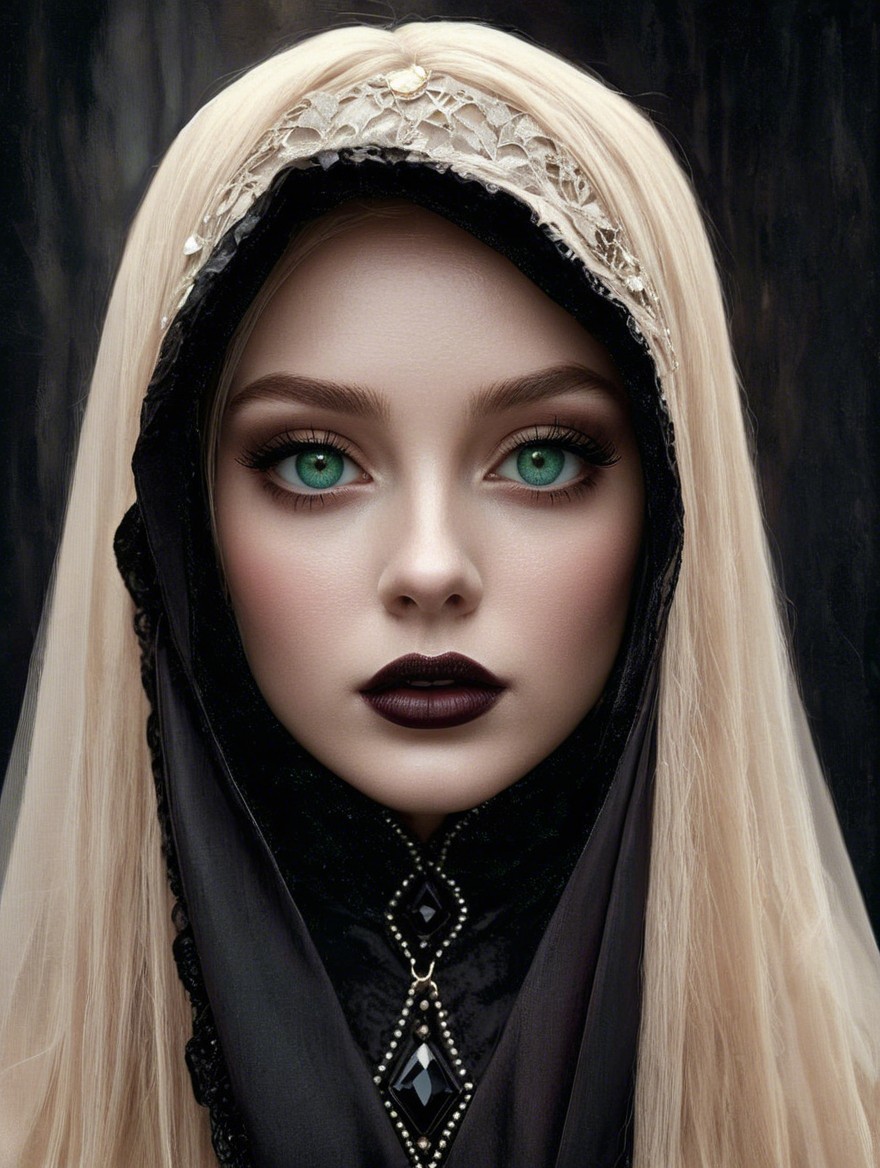 Portrait of a Young Woman with Platinum Hair and Veil