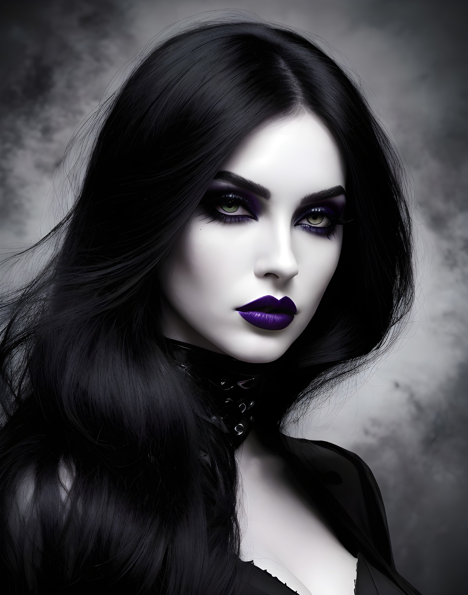 Striking Figure with Black Hair and Green Eyes
