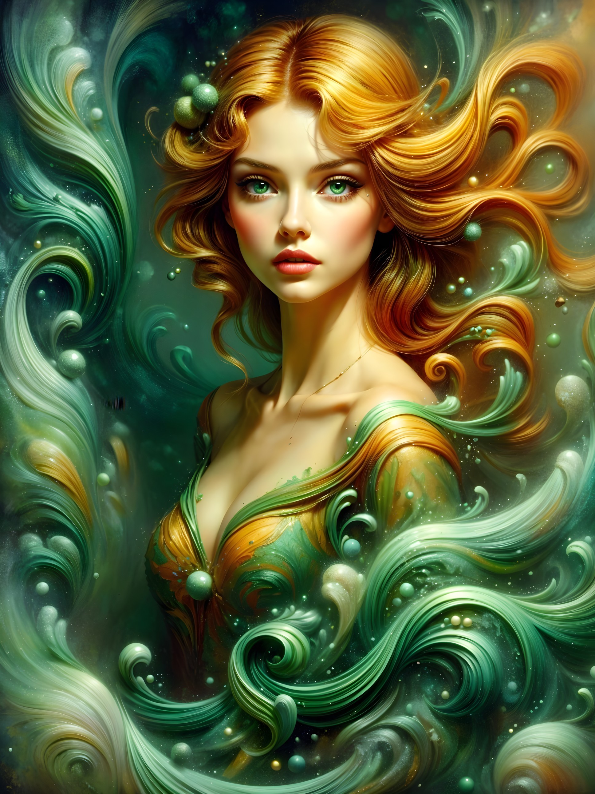 Portrait of a Young Woman with Red Hair and Patterns