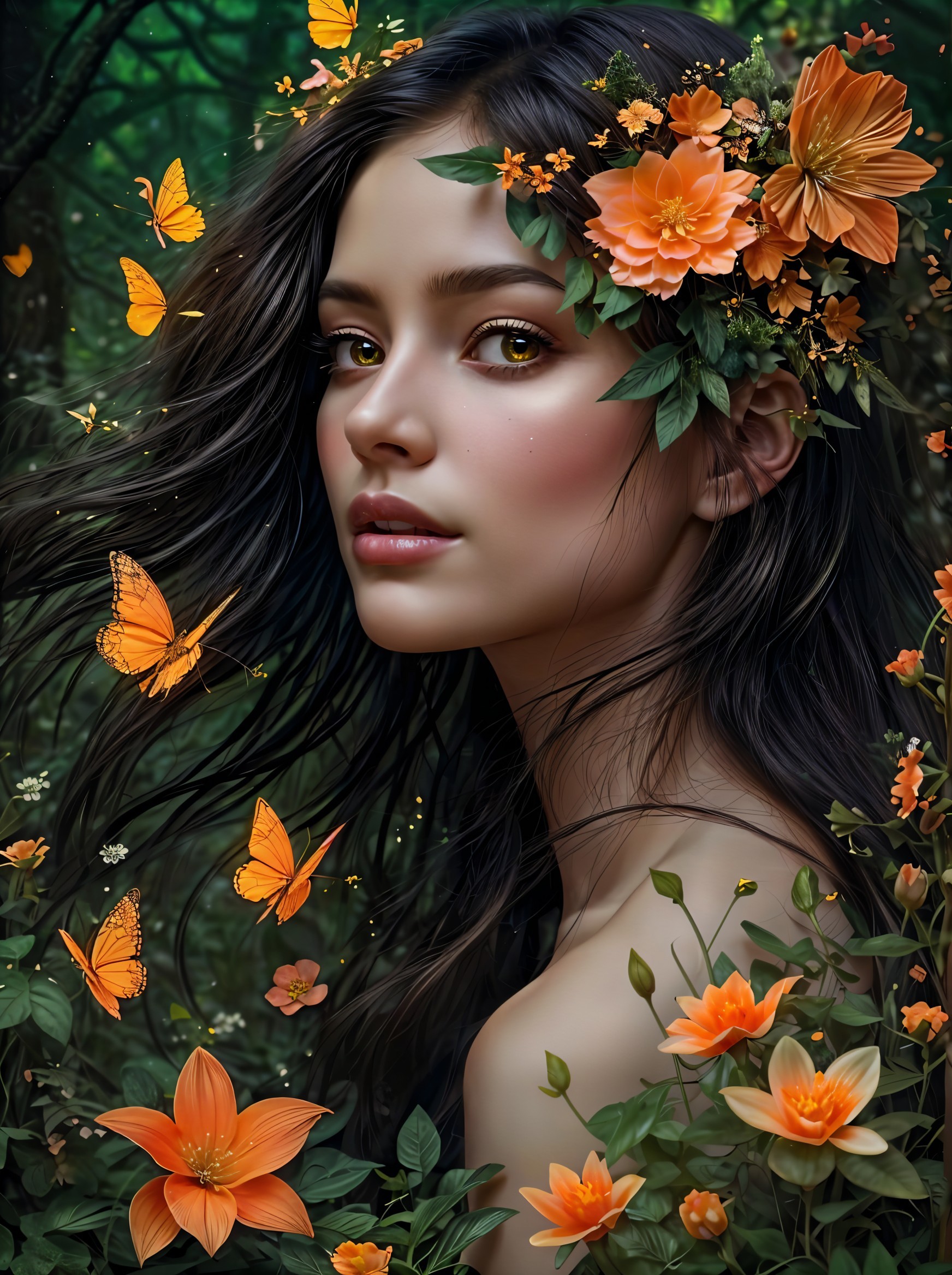 Digital Painting of a Young Woman in a Forest Scene