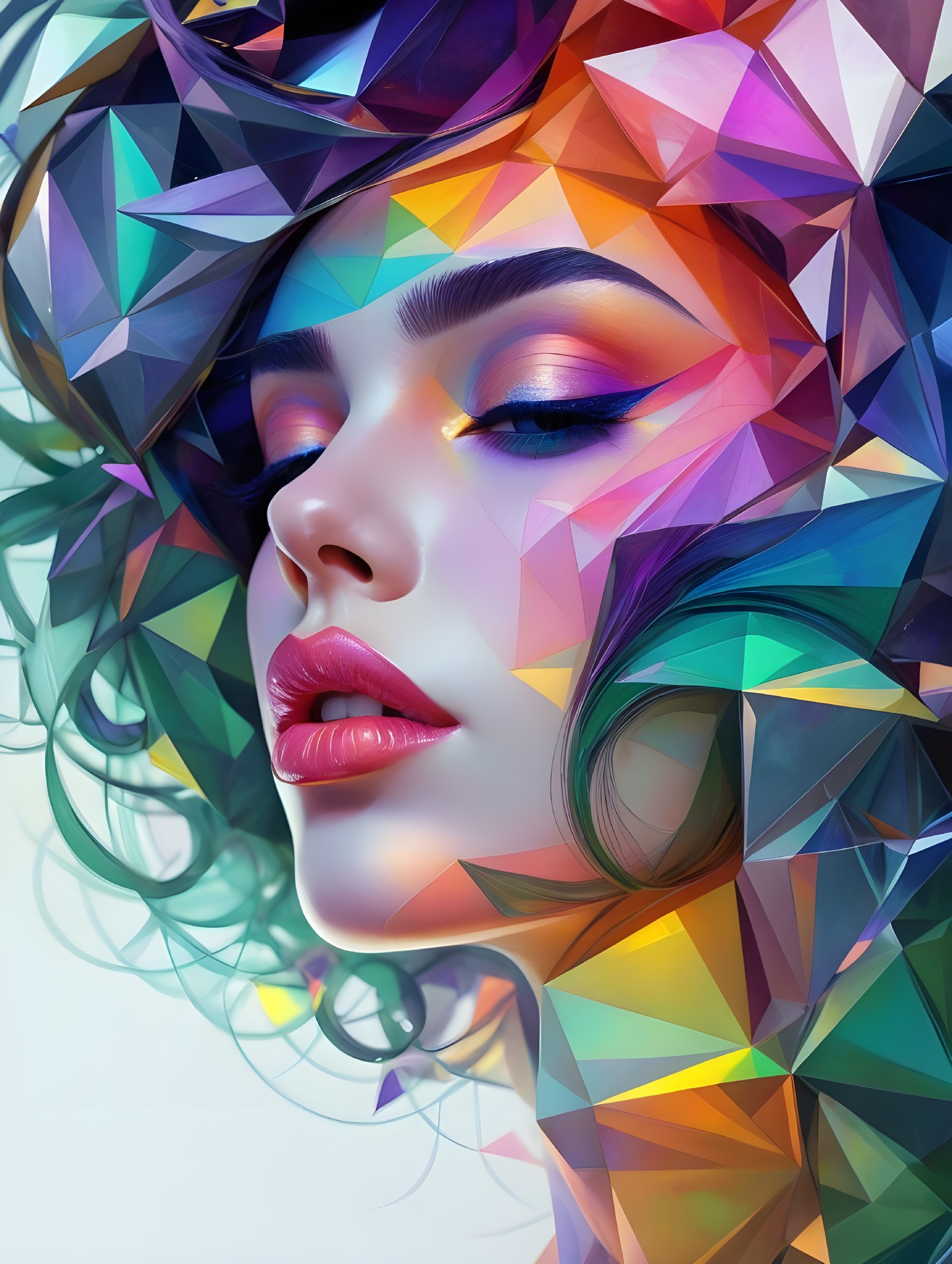 Abstract Portrait of a Woman with Colorful Hair