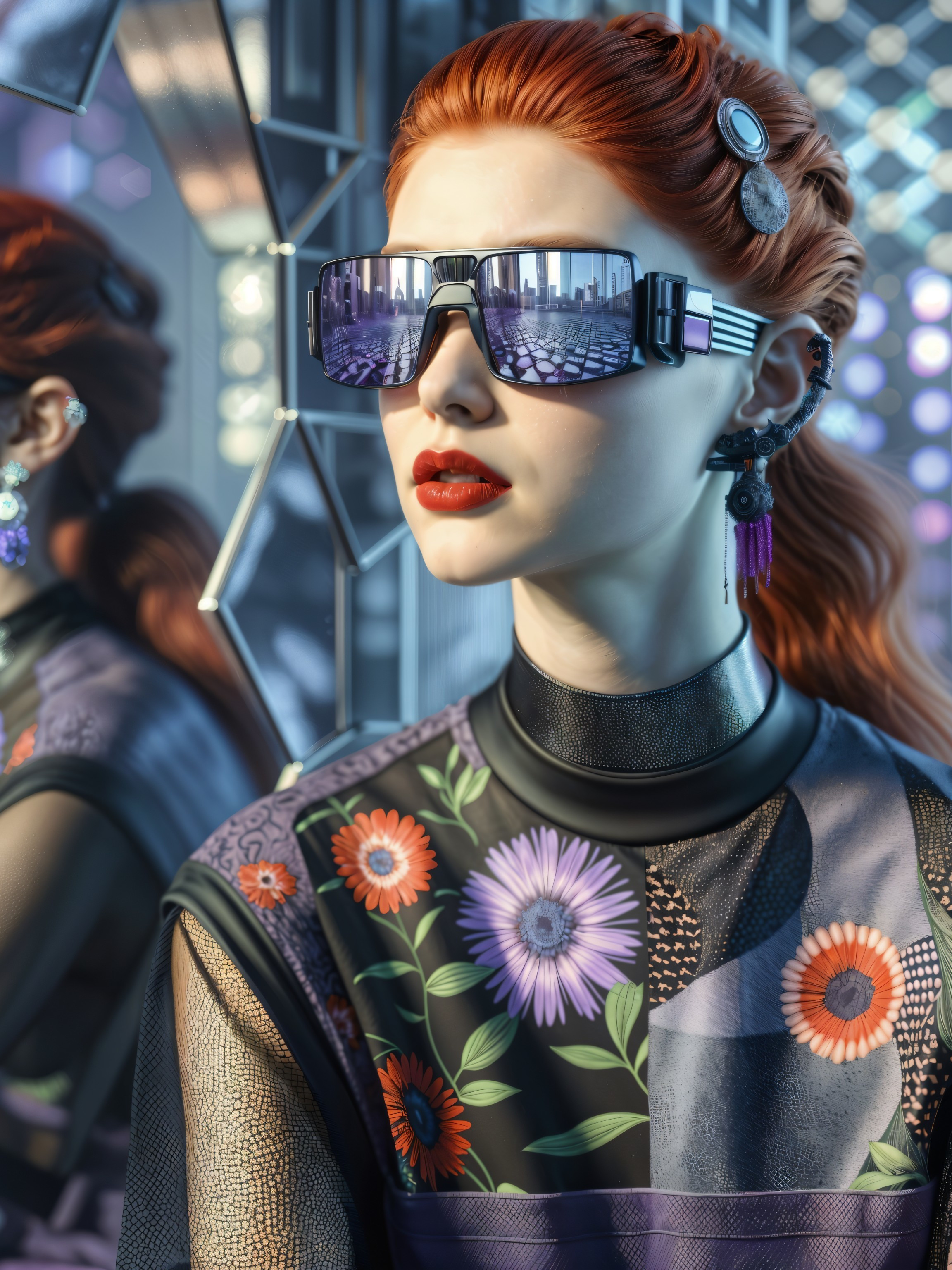 Portrait of a Young Woman with Red Hair and Sunglasses