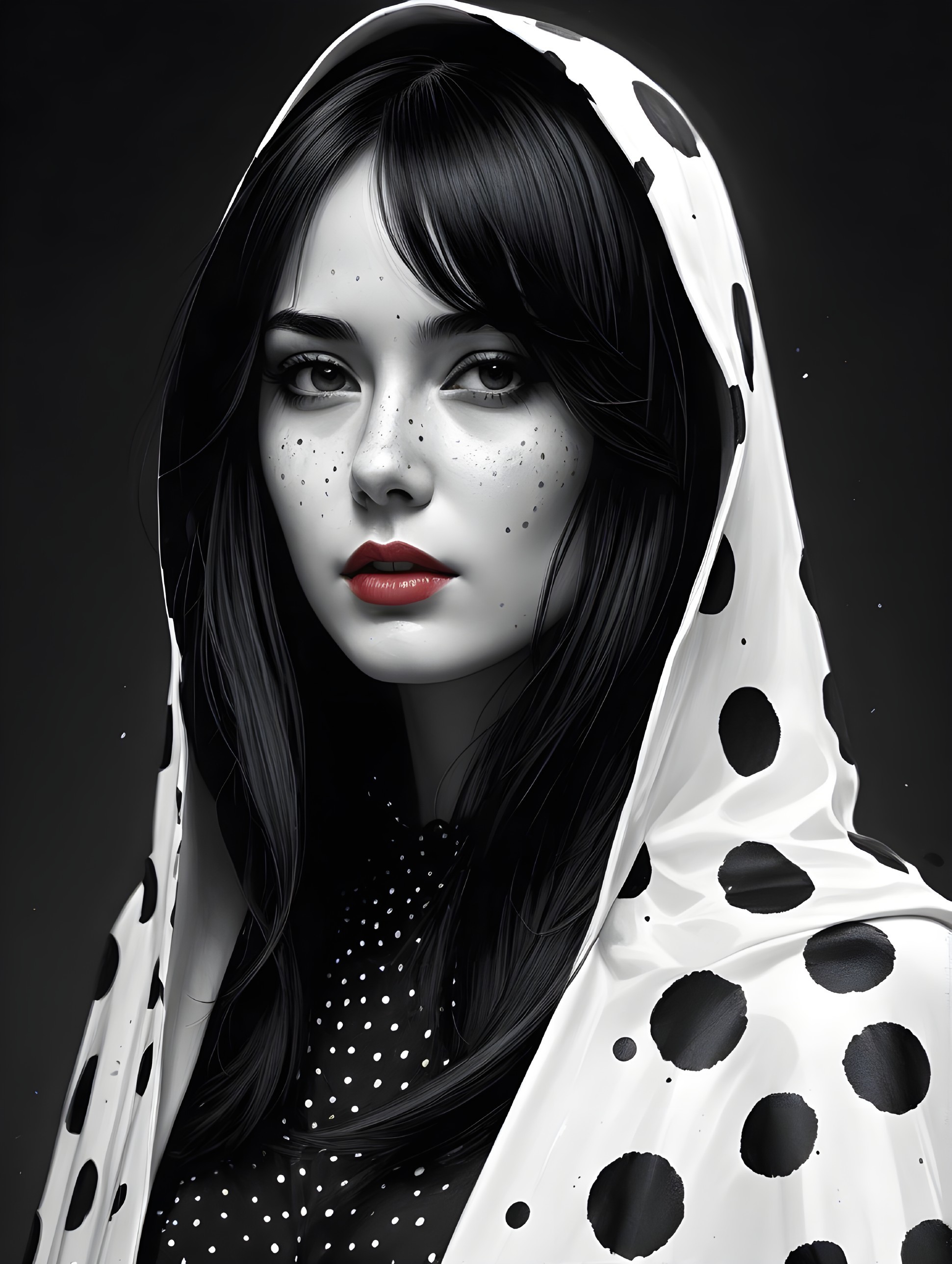 Portrait of a Young Woman in Polka Dot Hooded Garment