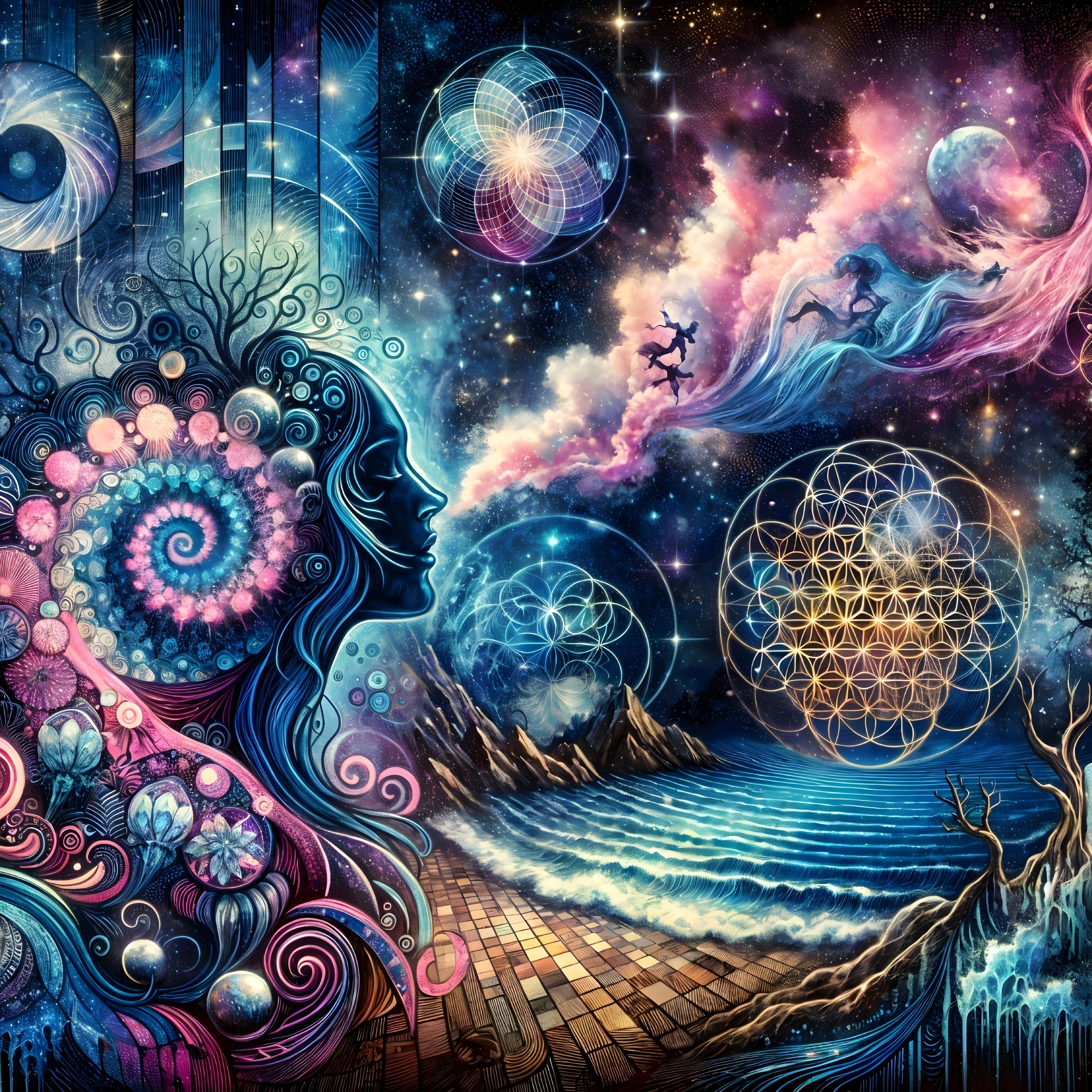 Vibrant Cosmic Landscape with Surreal Colors and Patterns