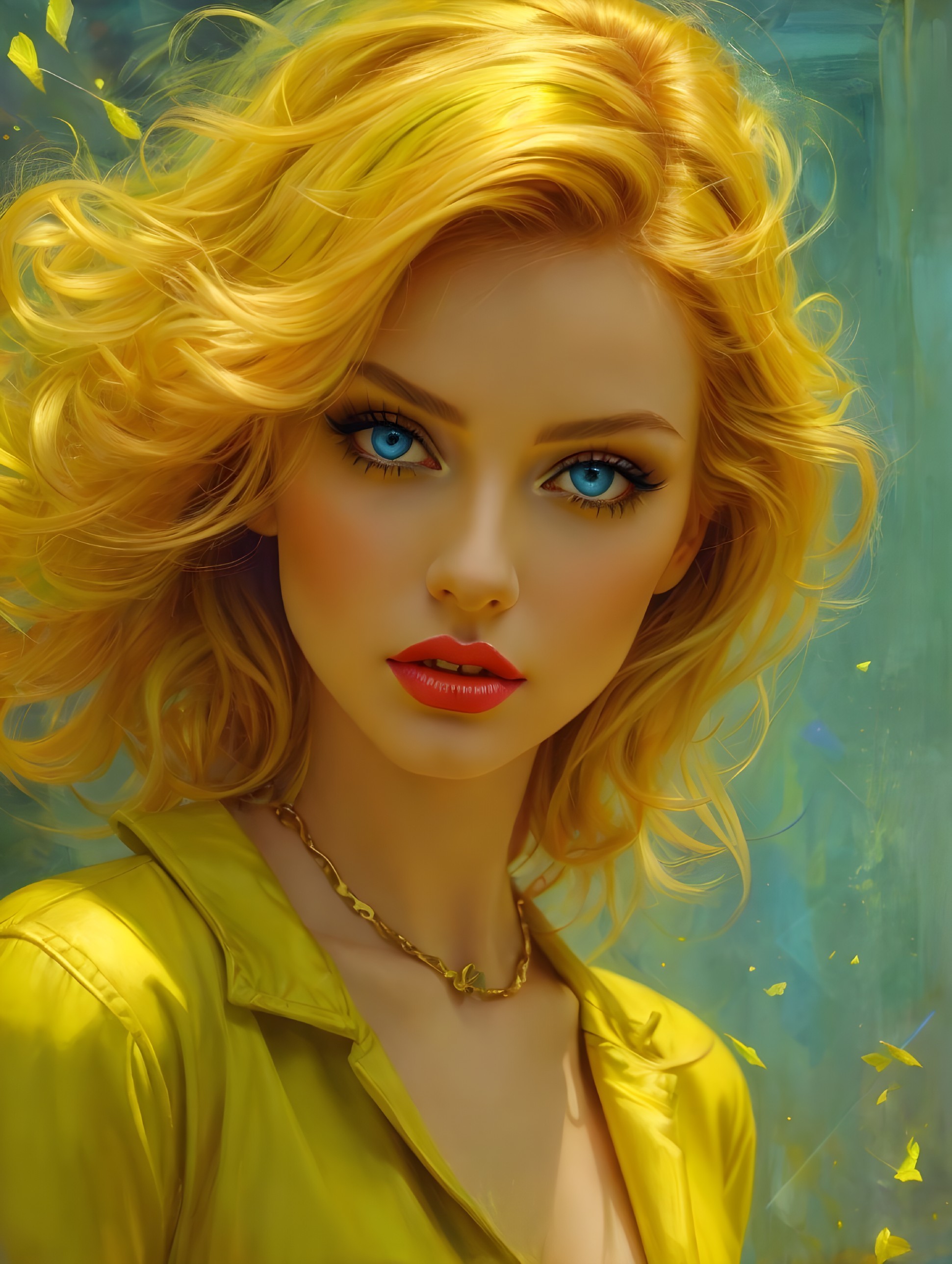 Portrait of a Young Woman with Blonde Hair and Blue Eyes