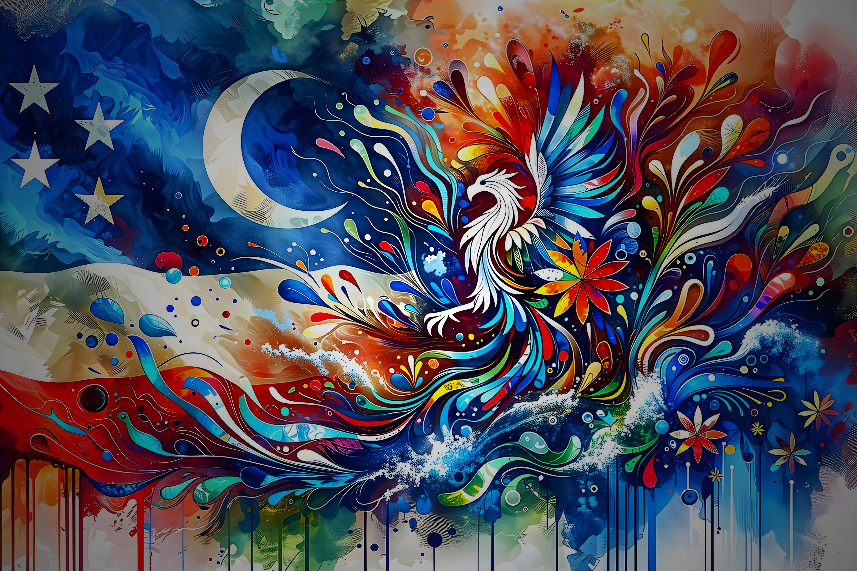 Abstract Illustration of a Phoenix with Colorful Patterns