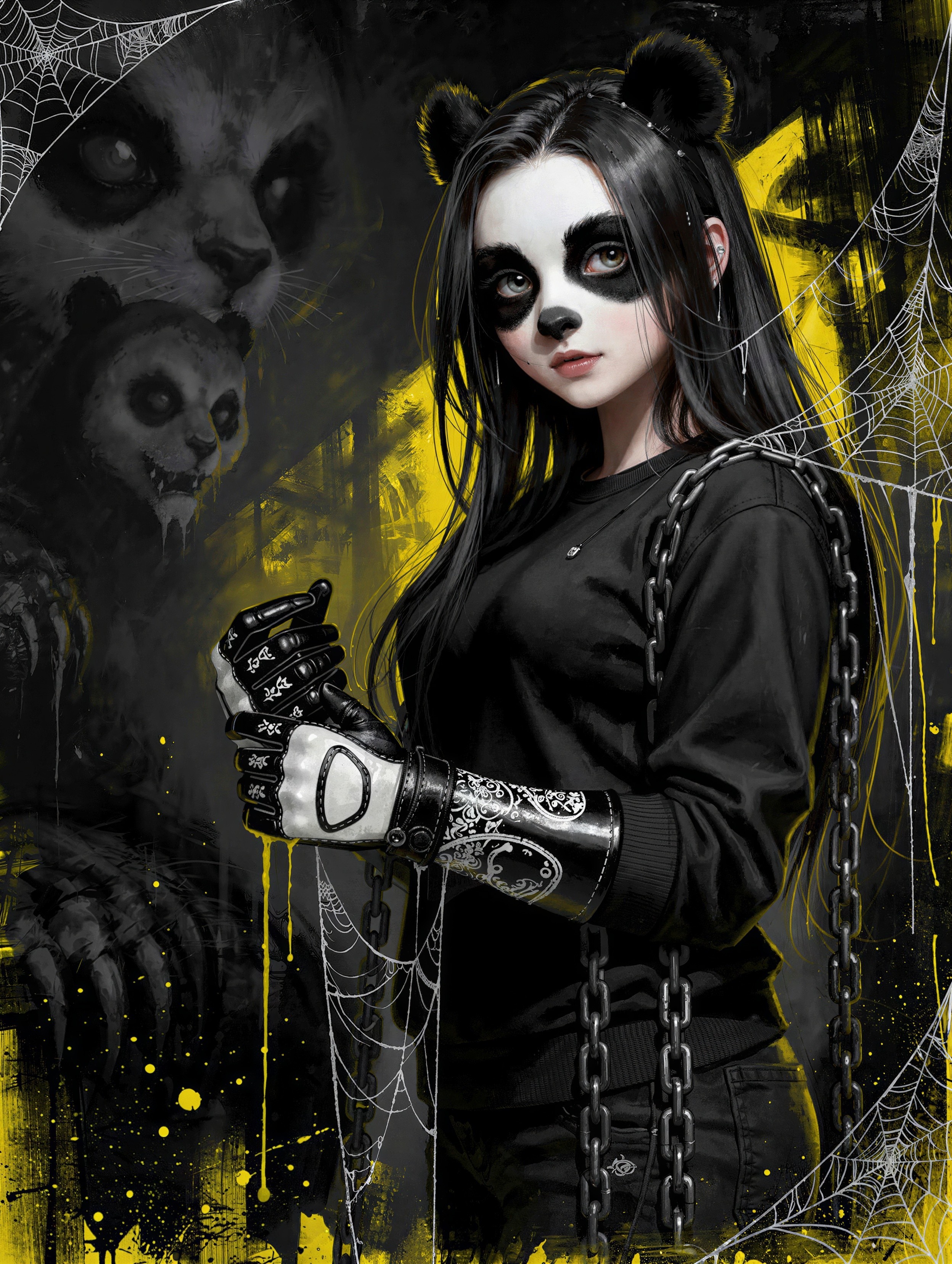 Digital Painting of a Panda-Inspired Young Woman