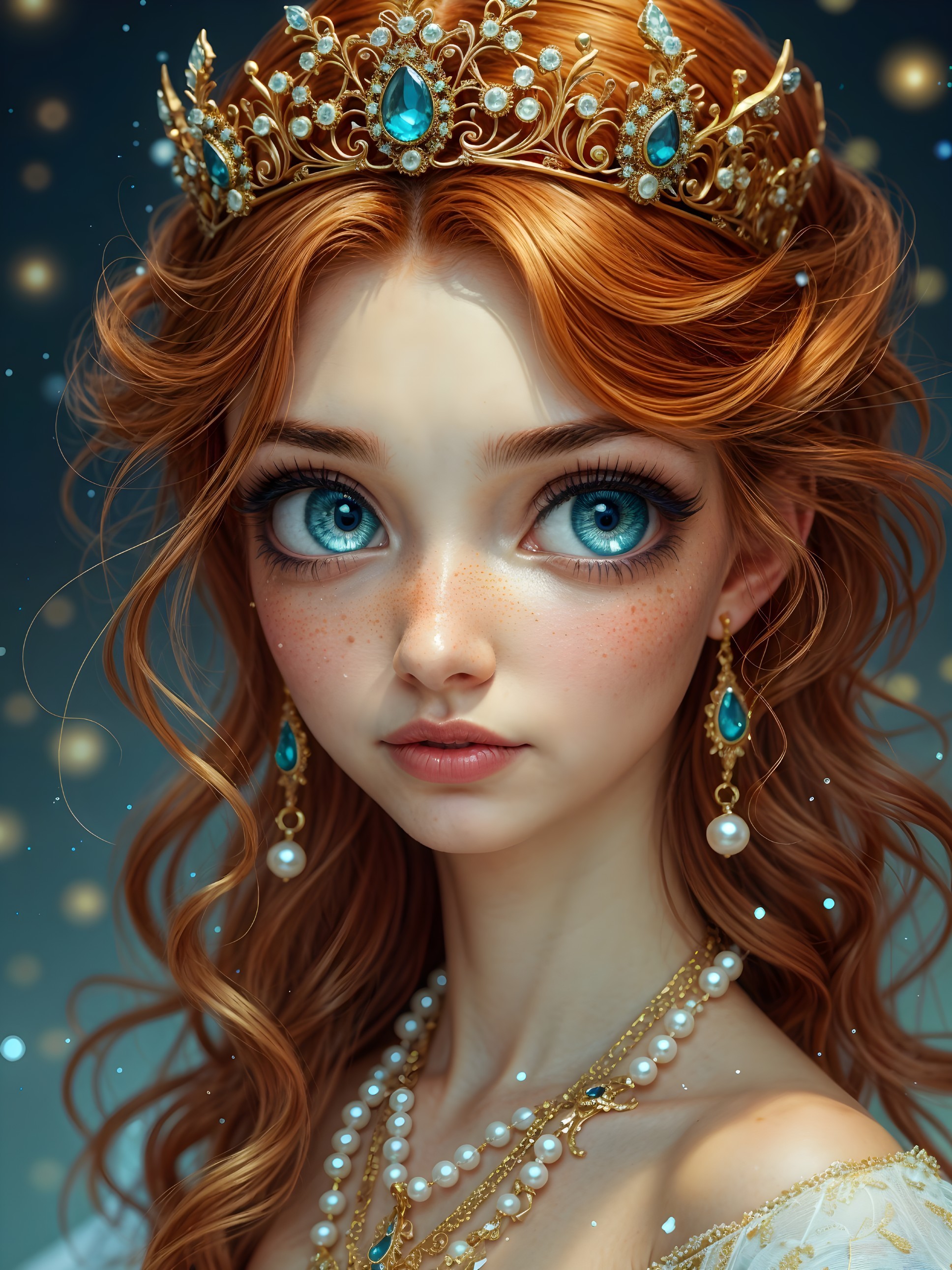 Young woman with blue eyes and auburn hair crown