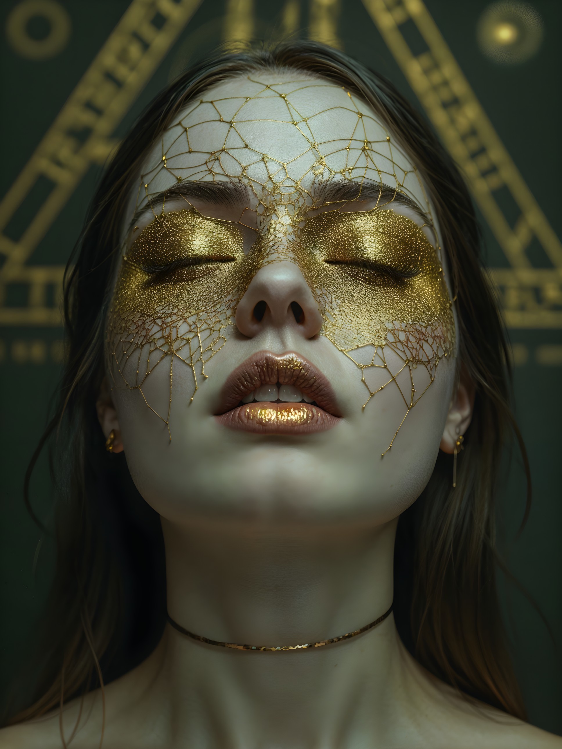 Close-Up Portrait of Woman with Gold Makeup Details